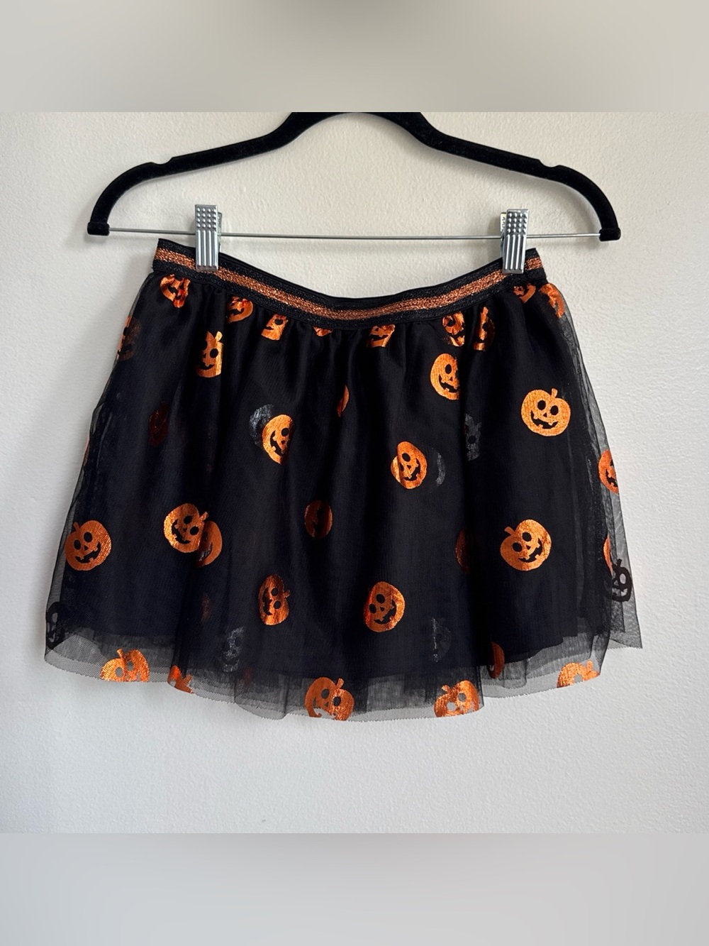 Celebrate It Black Tulle Skirt with Orange Pumpkin Motif